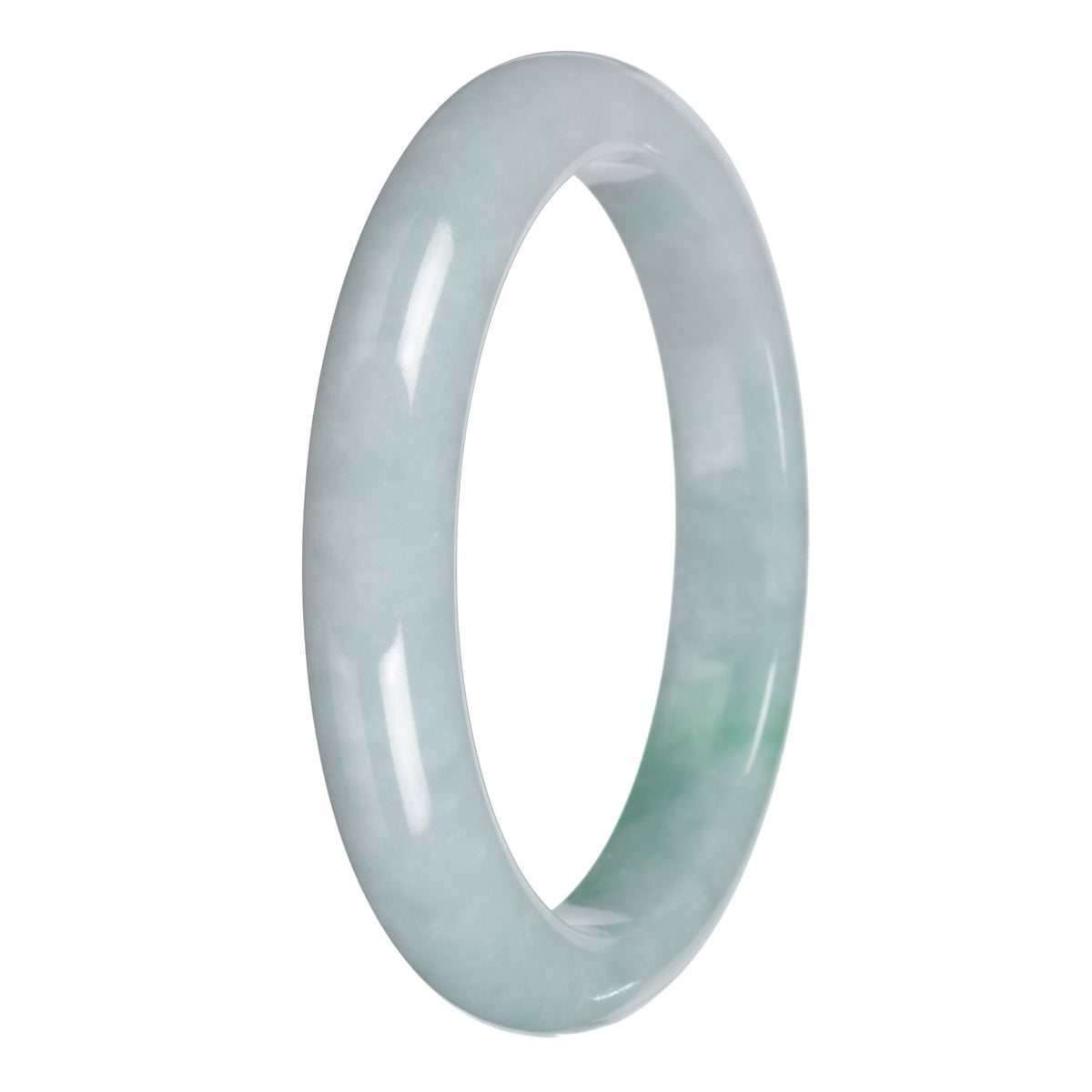 Untreated Pale Green with Emerald Green Jadeite Jade Bangle - 64mm Half Moon