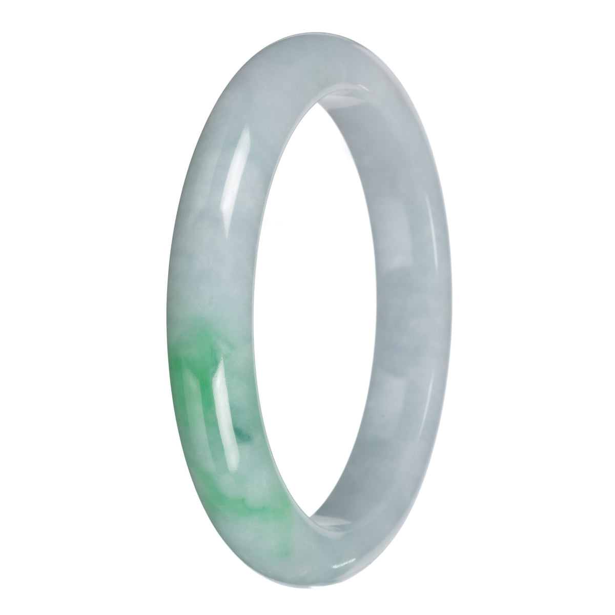 Untreated Pale Green with Emerald Green Jadeite Jade Bangle - 64mm Half Moon