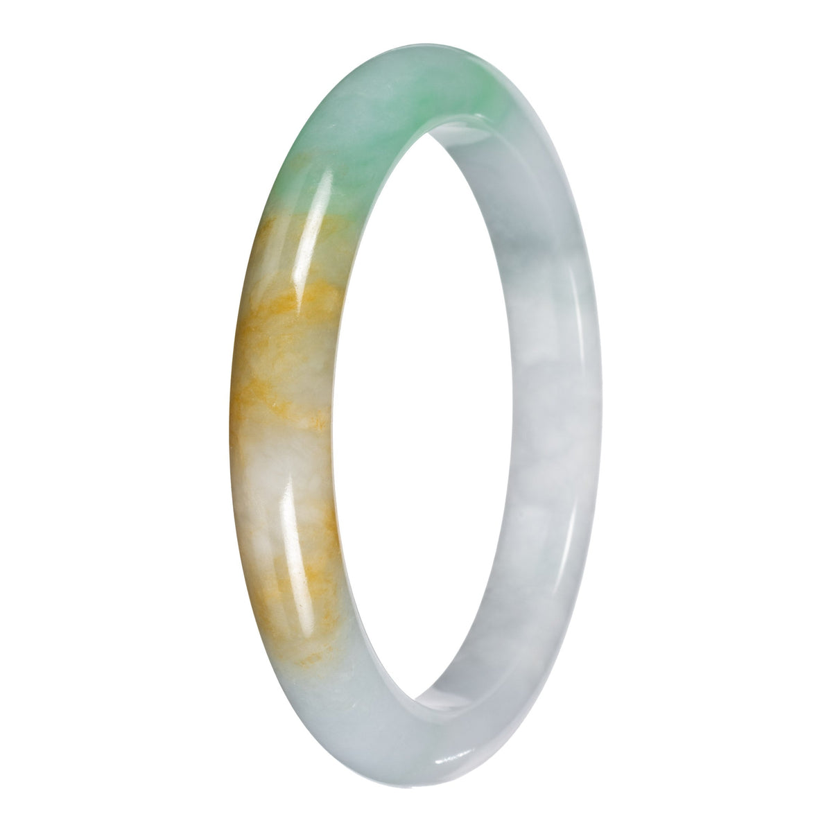 Grade A White with Apple Green and Yellow Jade Bangle - 61mm Half Moon