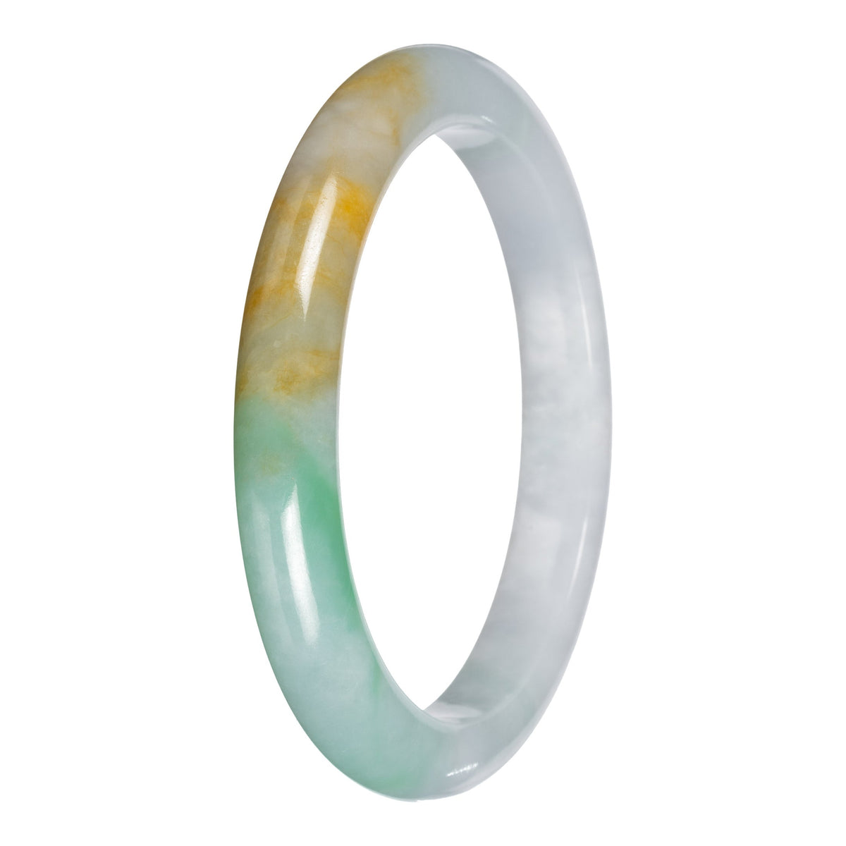 Grade A White with Apple Green and Yellow Jade Bangle - 61mm Half Moon