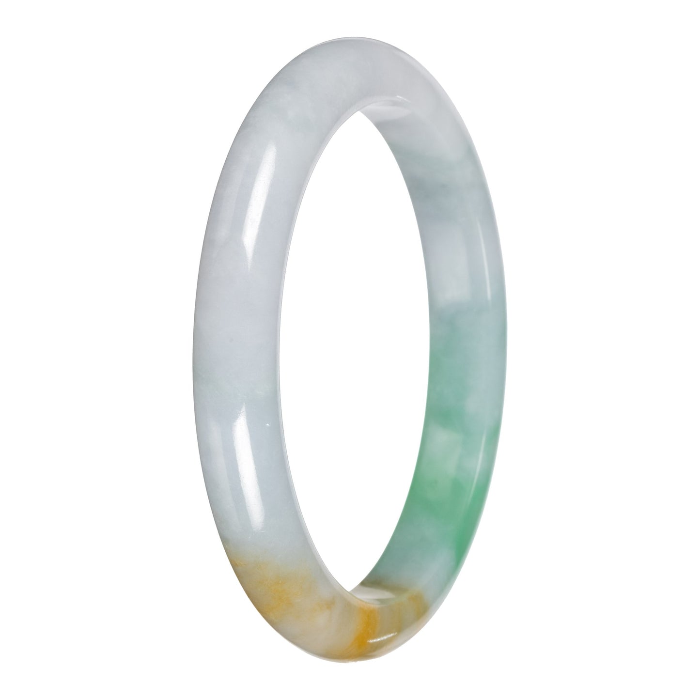 Grade A White with Apple Green and Yellow Jade Bangle - 61mm Half Moon