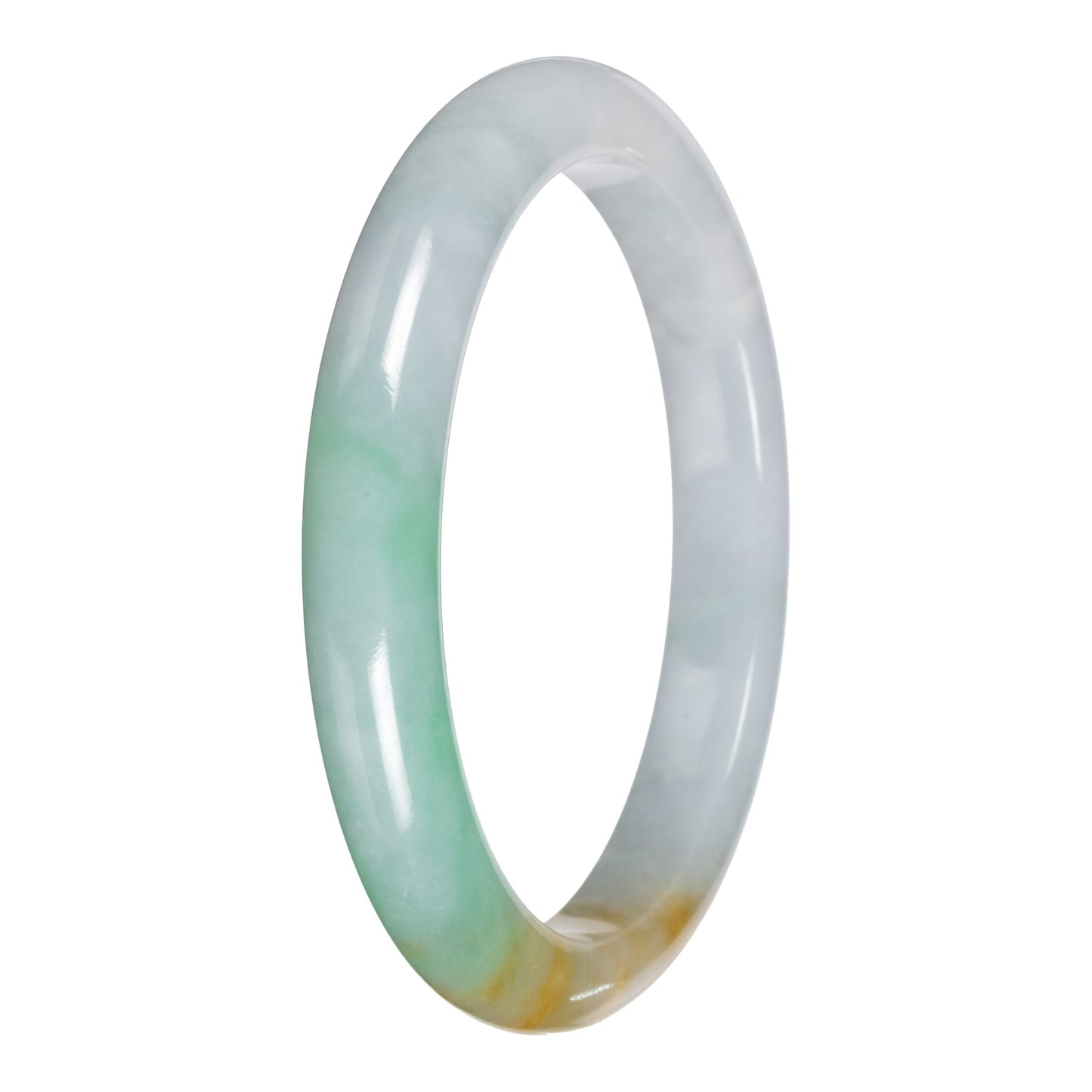 Grade A White with Apple Green and Yellow Jade Bangle - 61mm Half Moon