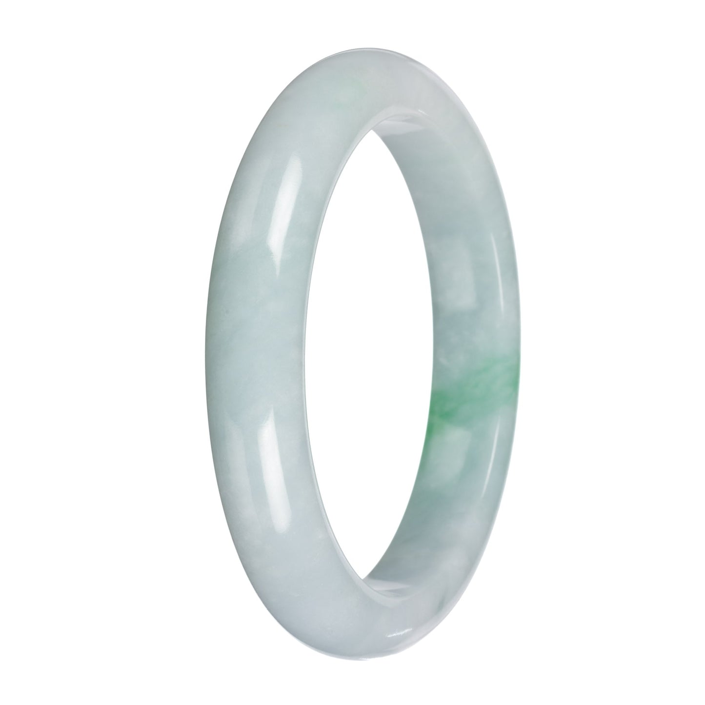 Authentic Pale Green with Emerald Green Burma Jade Bangle - 63mm Half Moon