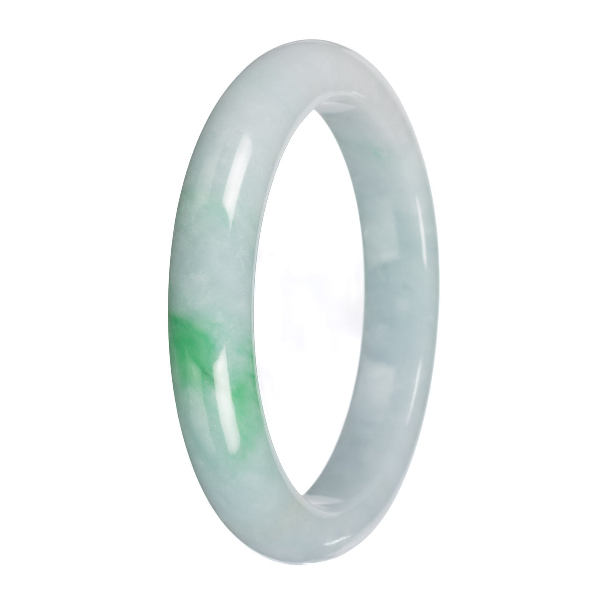 Authentic Pale Green with Emerald Green Burma Jade Bangle - 63mm Half Moon