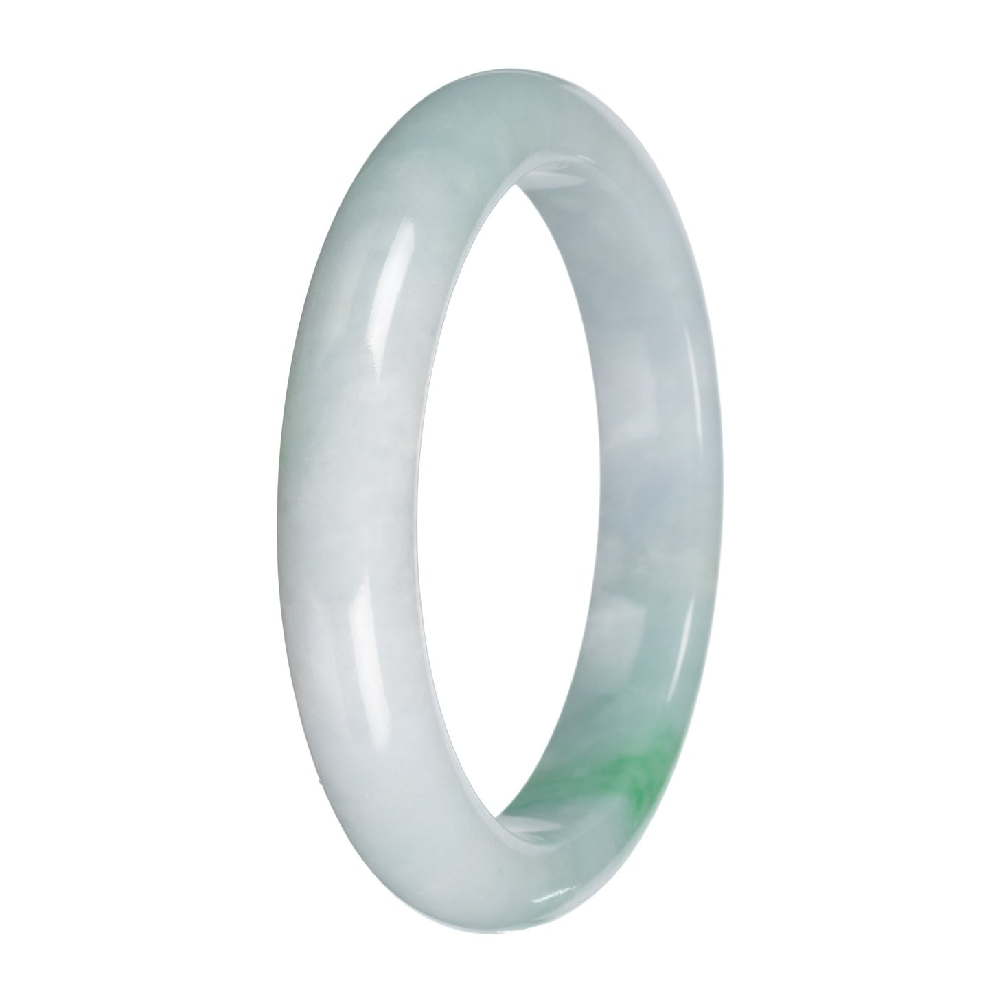 Authentic Pale Green with Emerald Green Burma Jade Bangle - 63mm Half Moon