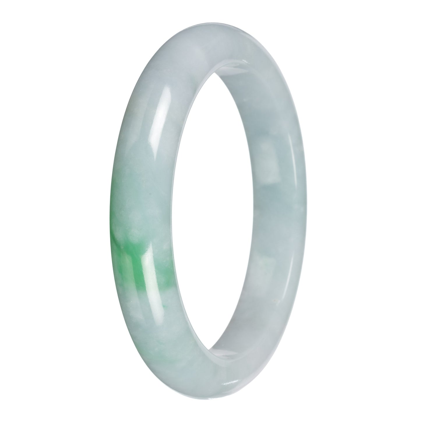 Authentic Pale Green with Emerald Green Burma Jade Bangle - 63mm Half Moon
