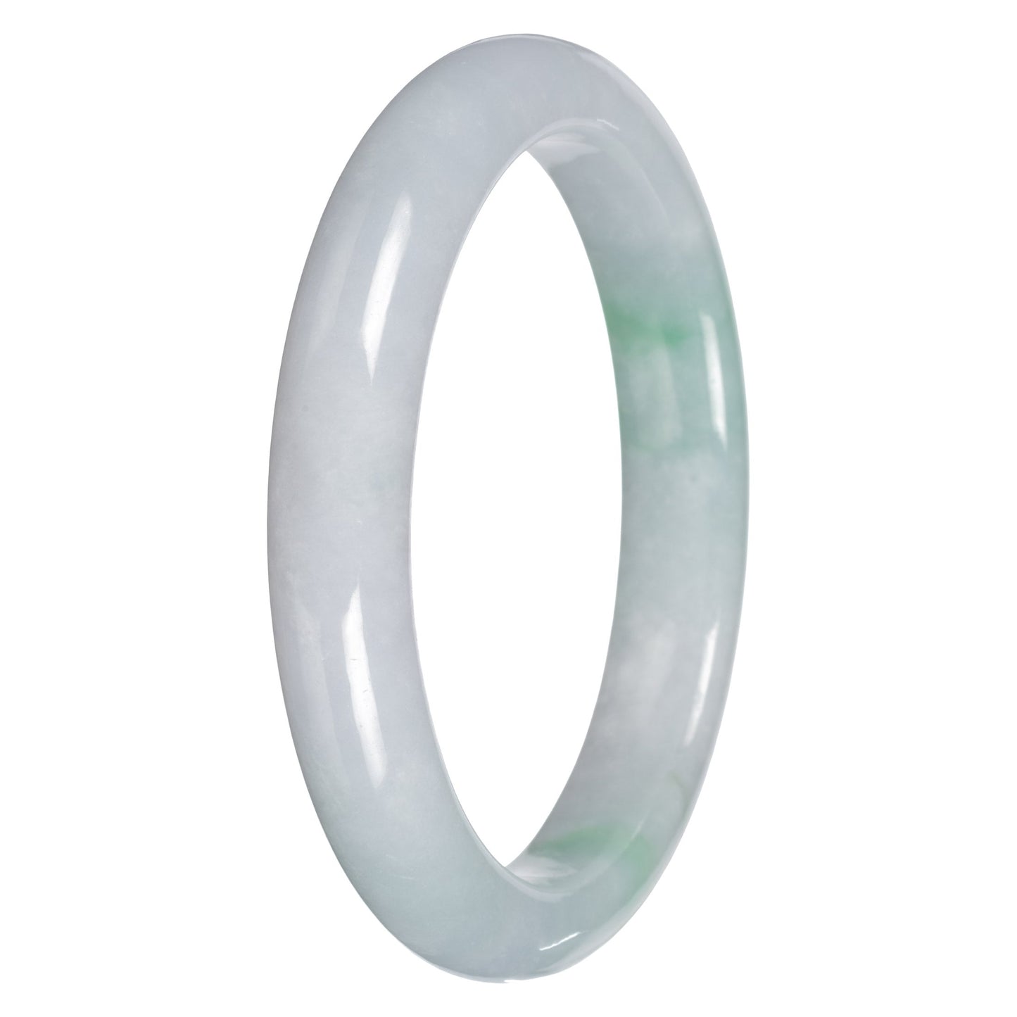 Natural White with Apple Green Pattern Burmese Jade Bangle - 64mm Half Moon