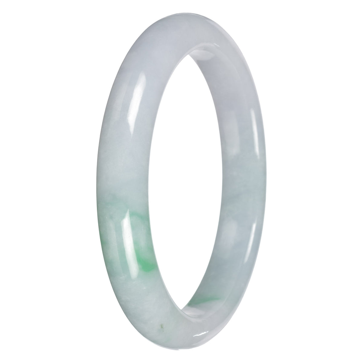 Natural White with Apple Green Pattern Burmese Jade Bangle - 64mm Half Moon