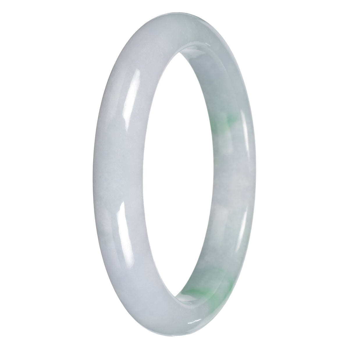 Natural White with Apple Green Pattern Burmese Jade Bangle - 64mm Half Moon