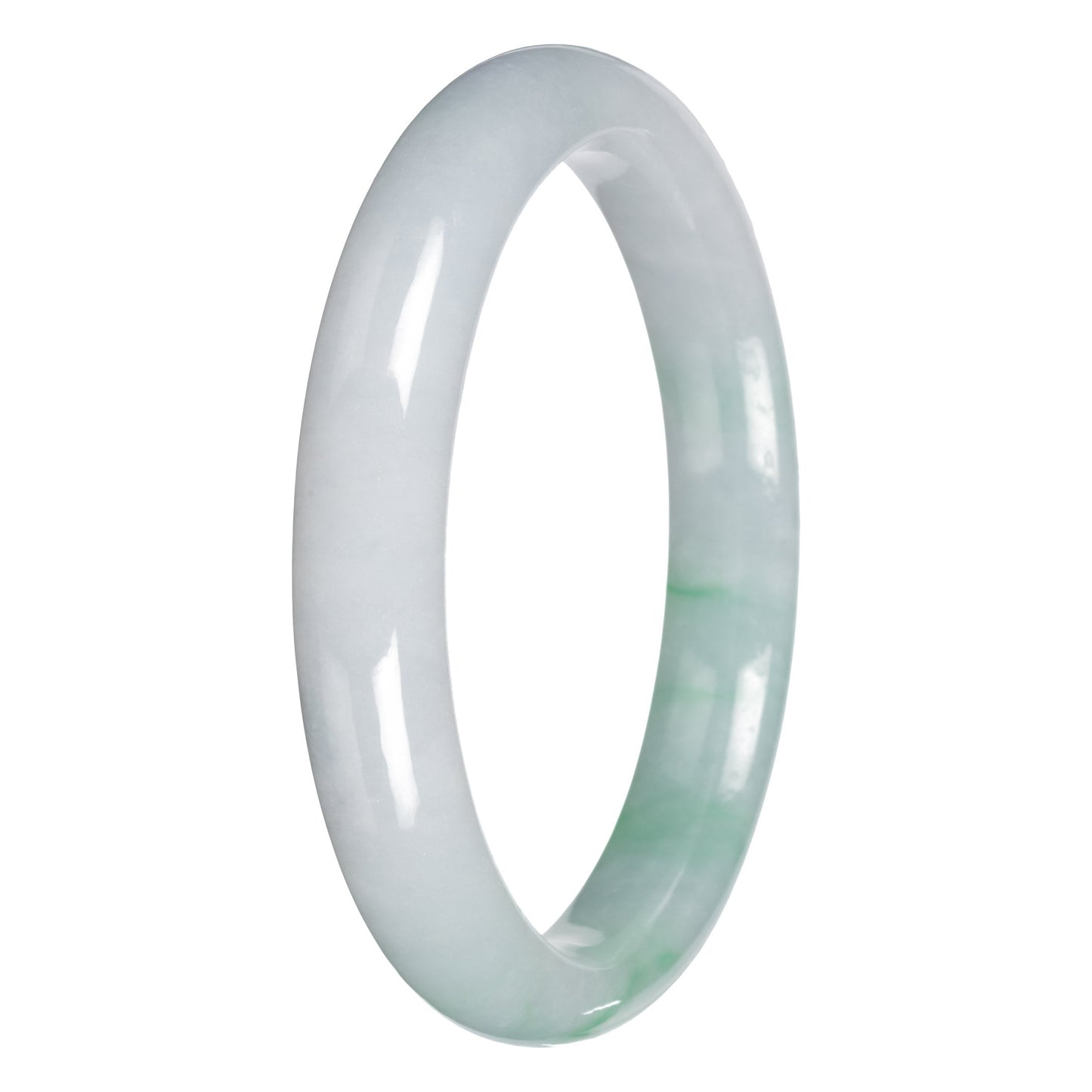 Real White with Apple Green Traditional Jade Bangle Bracelet - 64mm Half Moon