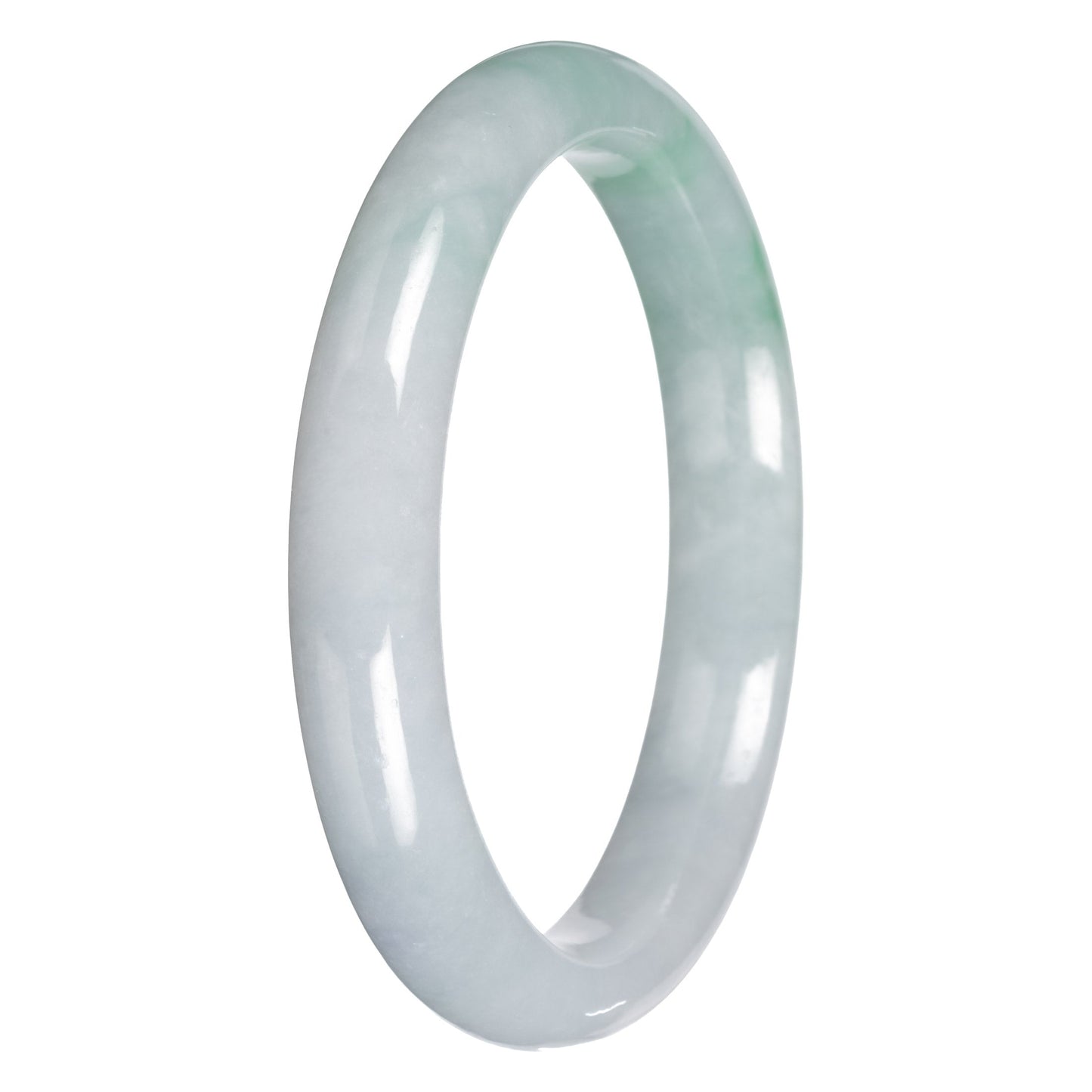 Real White with Apple Green Traditional Jade Bangle Bracelet - 64mm Half Moon