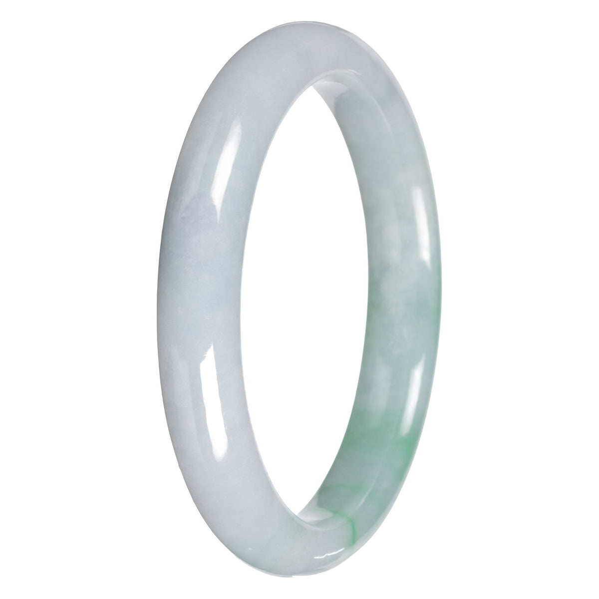 Real White with Apple Green Traditional Jade Bangle Bracelet - 64mm Half Moon