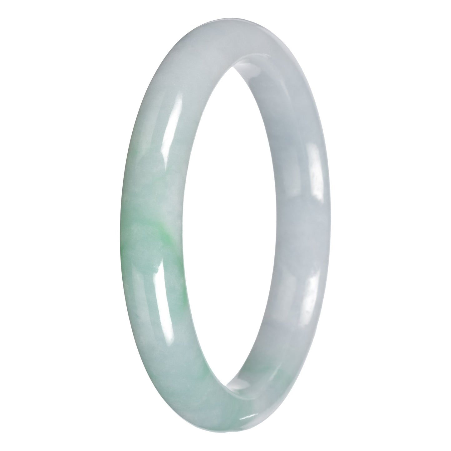 Real White with Apple Green Traditional Jade Bangle Bracelet - 64mm Half Moon