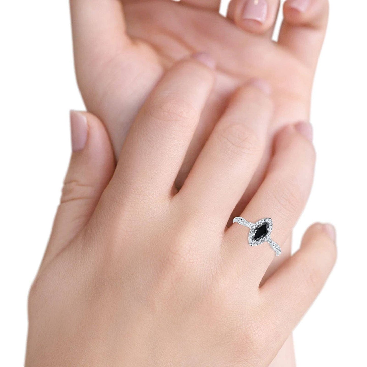 Infinity Twist Marquise Vintage Wedding Ring Simulated Black CZ: Simulated Black CZ /size L