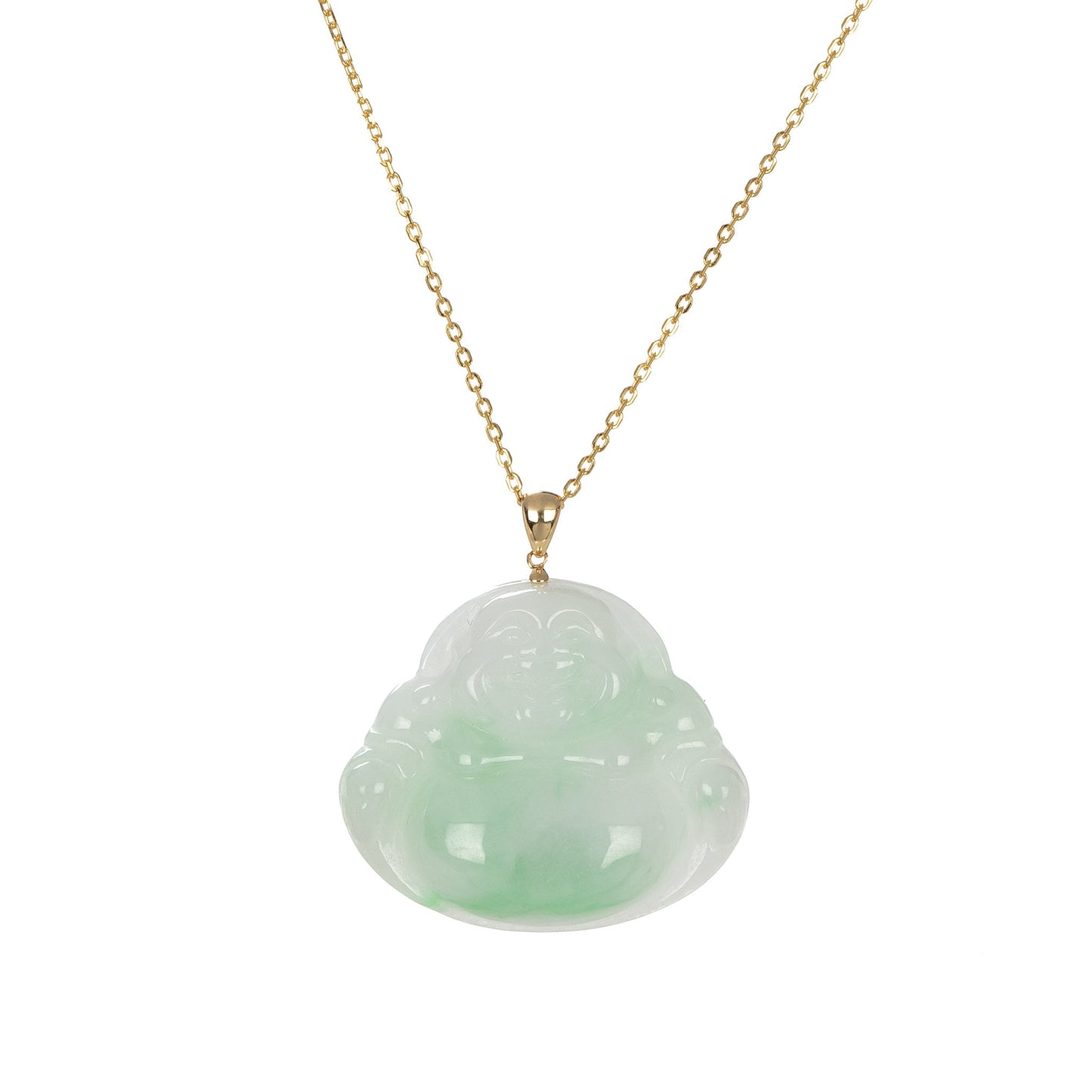 Gold Laughing Buddha Jadeite Necklace - 18K Yellow Gold