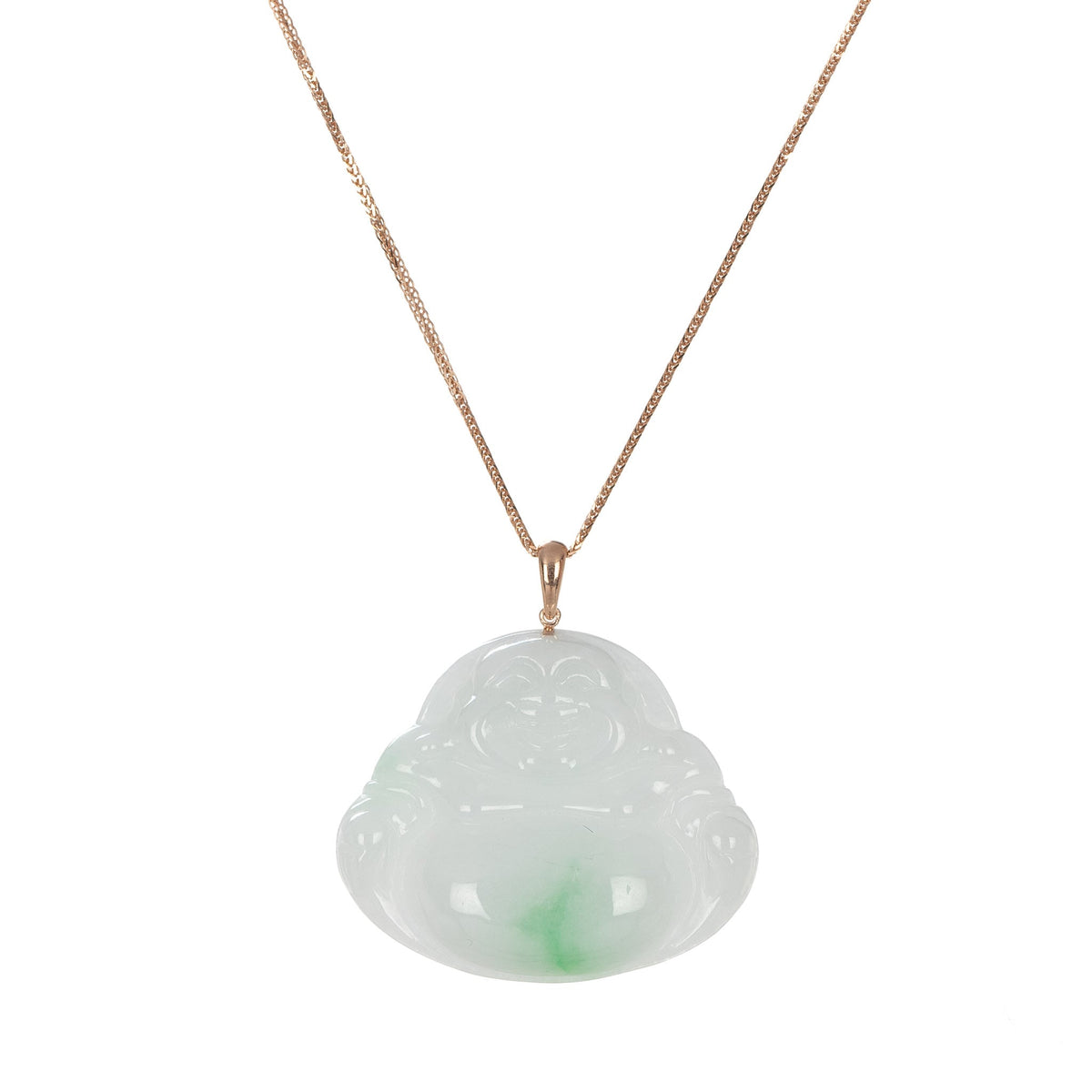 Real Fat Buddha Jadeite Jade Pendant - 18K White Gold