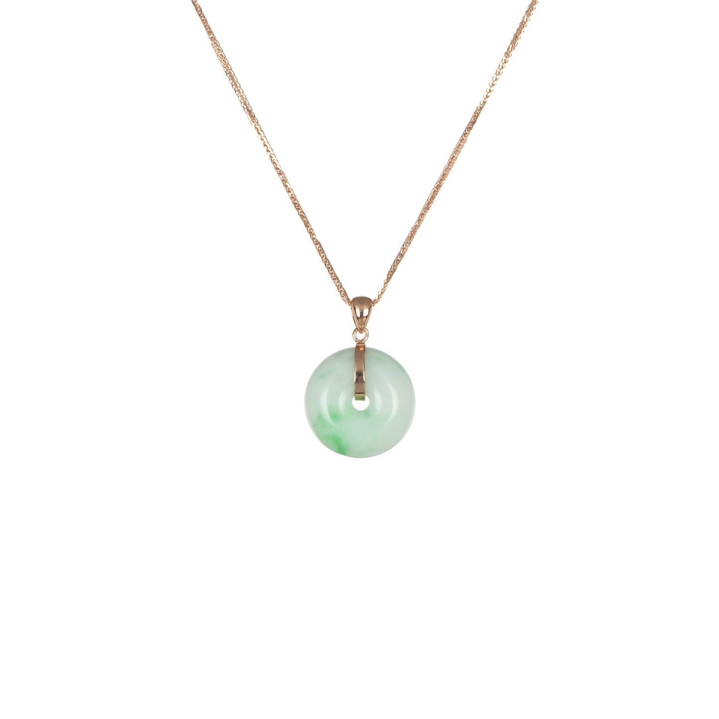 18K Pale Green with Apple Green Pattern Jade Necklace - Kandy Donut