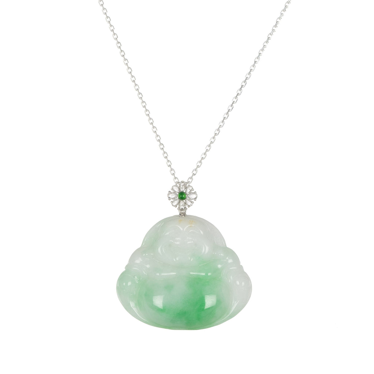 18K Gold and Sapphire Laughing Buddha Jade Necklace