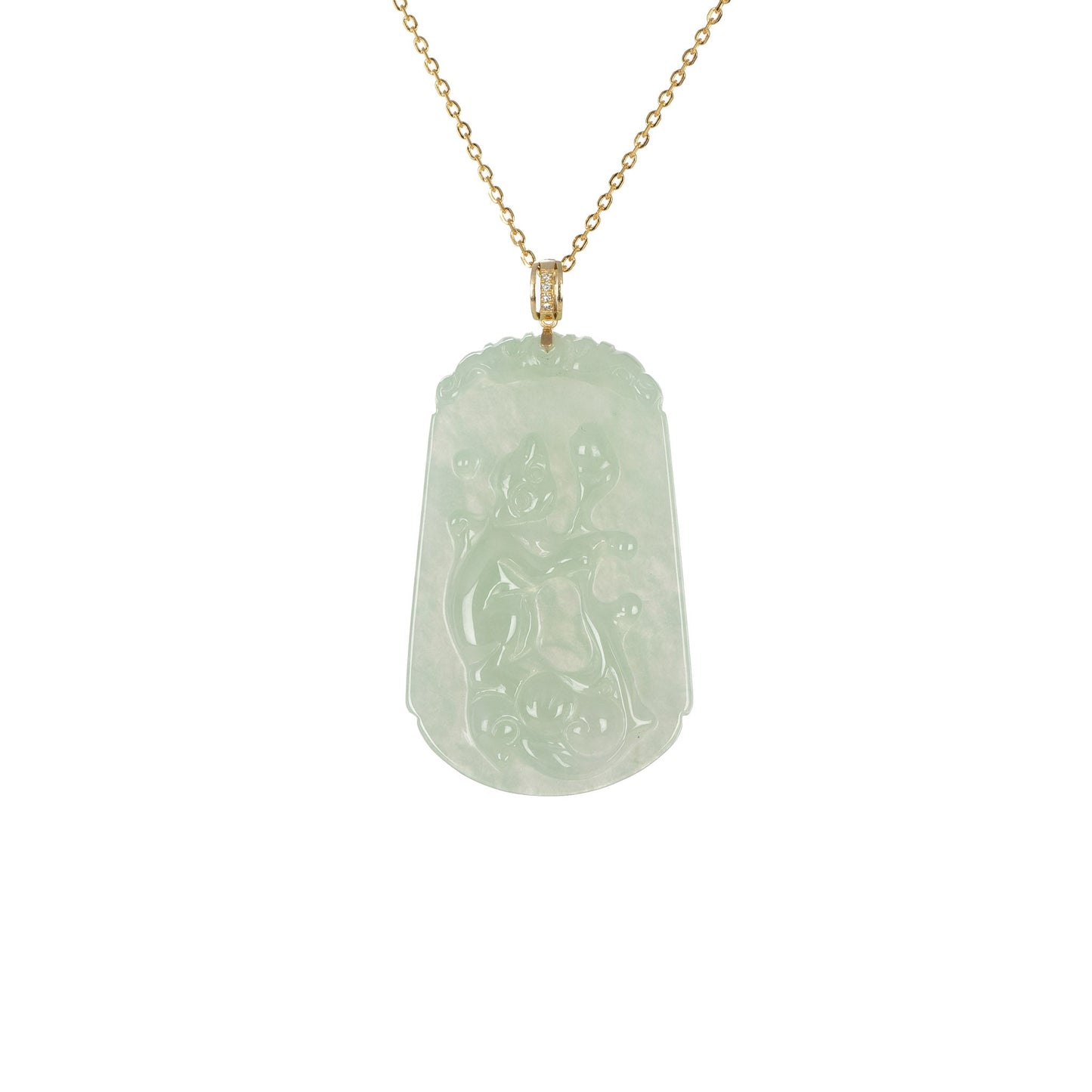 Tranquiliti Chinese Zodiac Animal Jade Pendant with 18ct Gold and Diamonds - Monkey