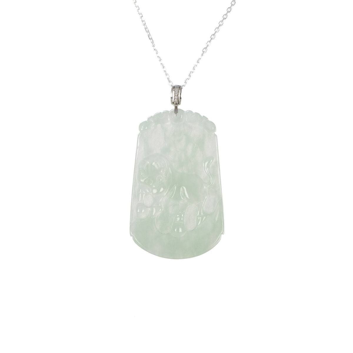 Tranquiliti Chinese Zodiac Animal Jade Pendant with 18ct Gold and Diamonds - Ox