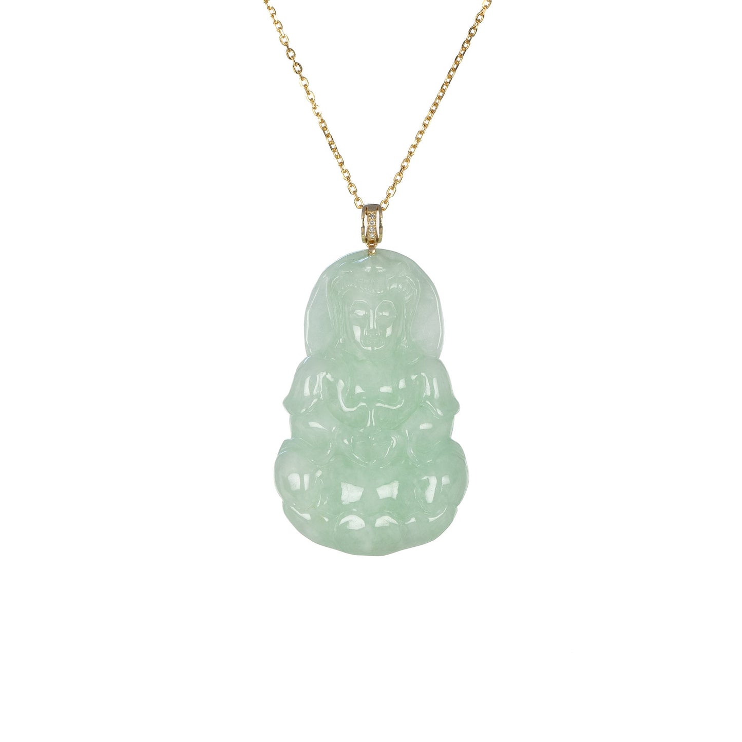 Ideali GuanYin Jadeite Jade 18K Gold Necklace