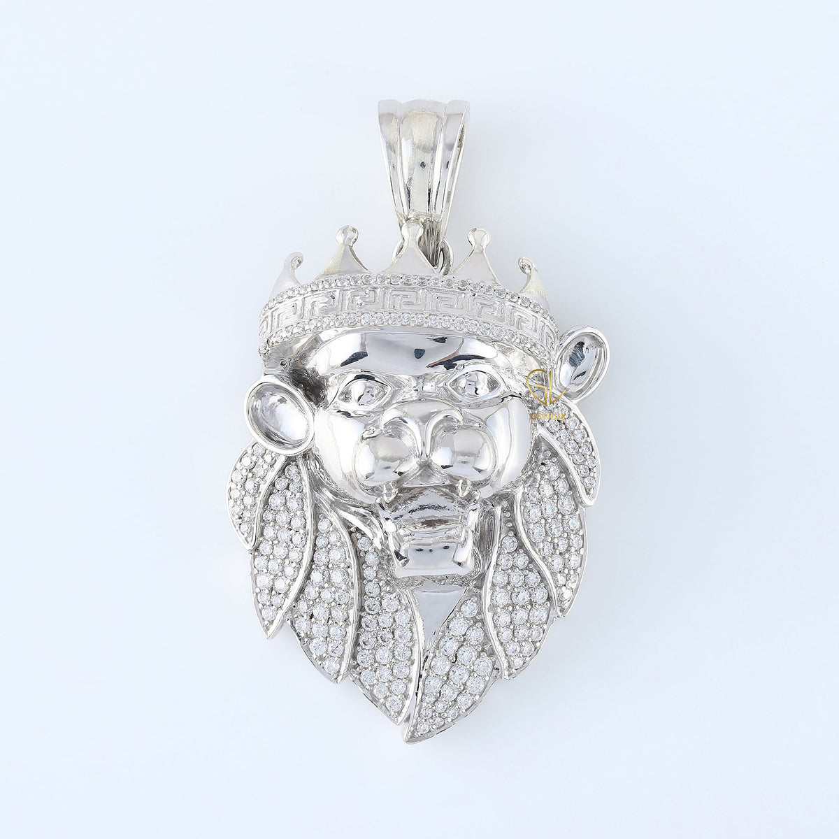 925 Silver Lab Grown Crown Head Lion Face Hip Hop Pendant