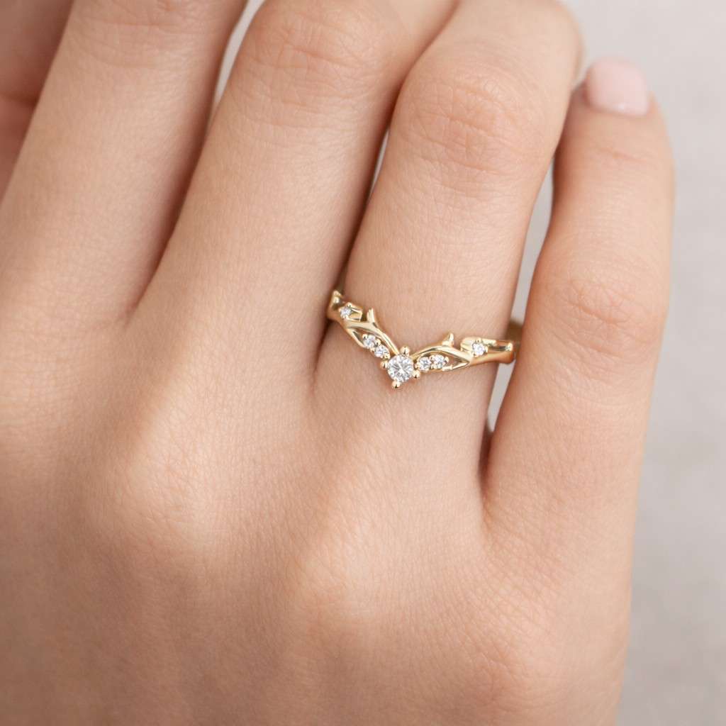Nature Inspired Curved Moissanite Wedding Band in 14K Rose Gold