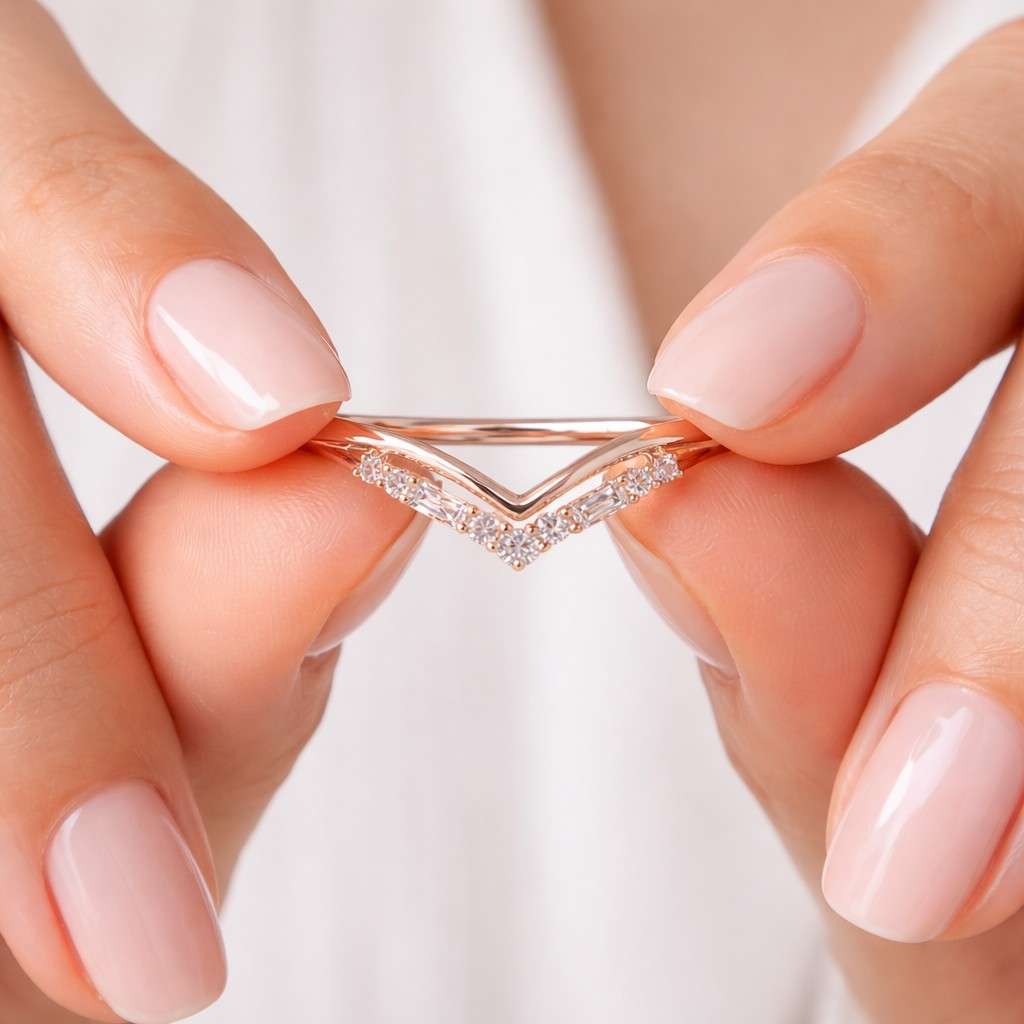 Chevron Wedding Band Baguette and Round Lab Grown Diamonds Band