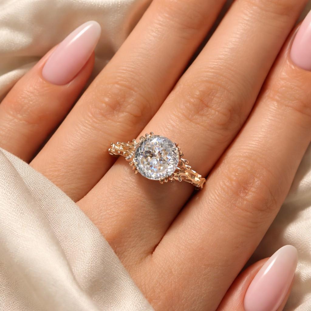 Vintage Portuguese Cut Lab Grown Diamond Engagement Ring
