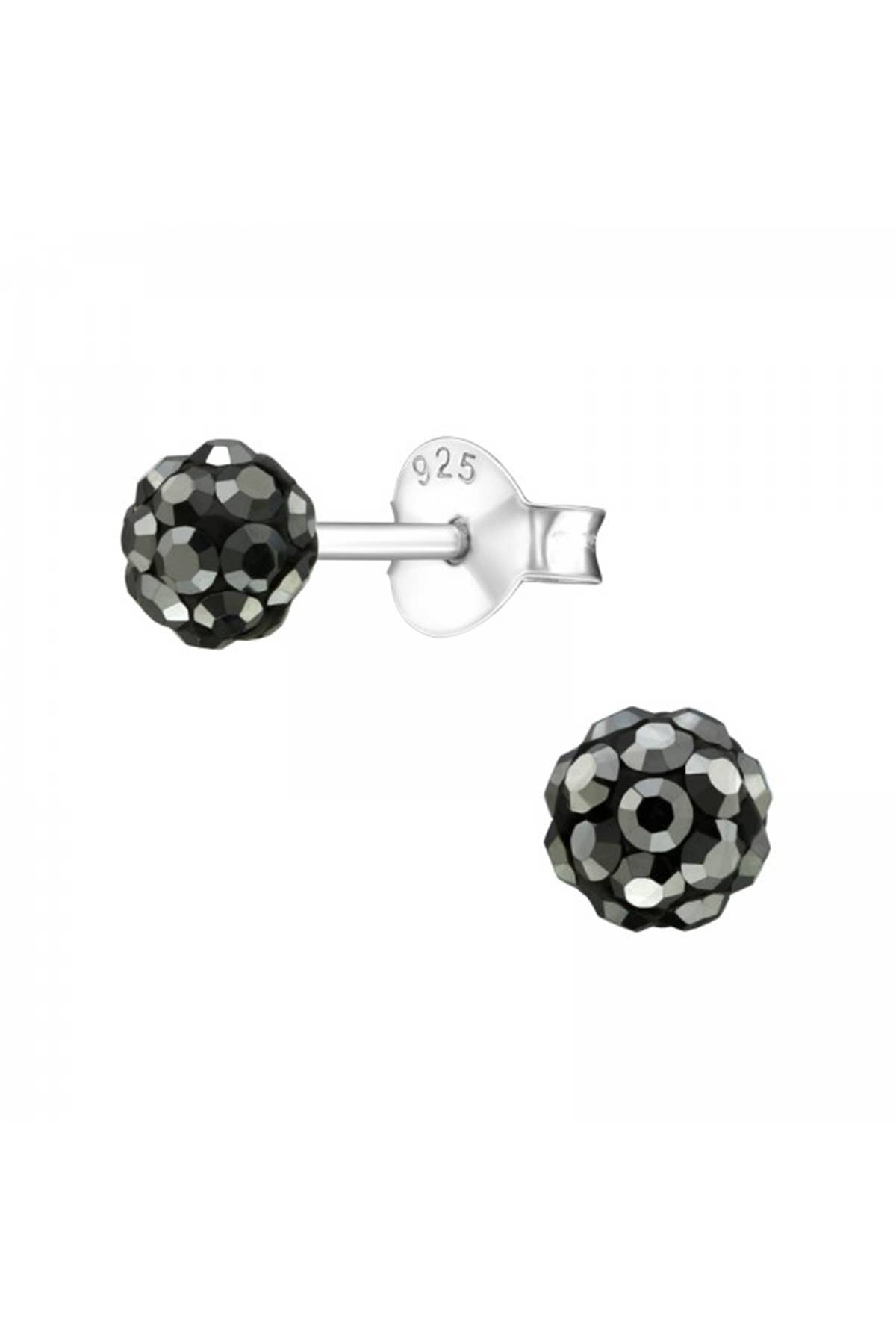 Sterling Silver Ball Ear Studs With Crystal - SS