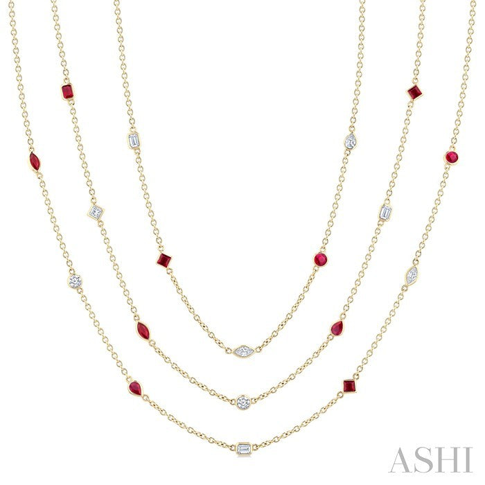 Mixed Shape Gemstone & Diamond Station Necklace