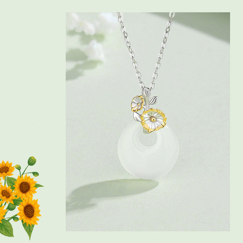 Fortune Jewel 925 Sterling Silver Round Chalcedony Twelve Months Flower Harmony Necklace Pendant