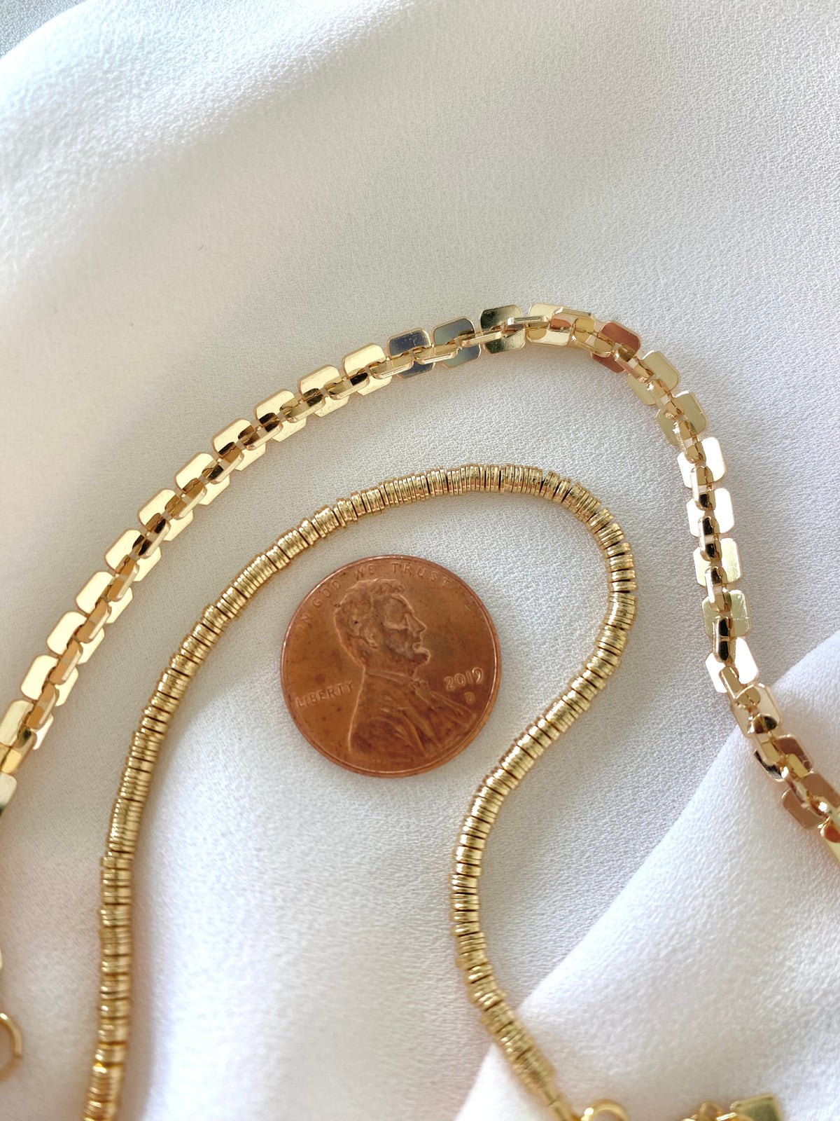 Gold Filled Stacking Bracelets Flat Figaro Chain Tube Bars Rings Sequins Chain - Minimalist Jewelry