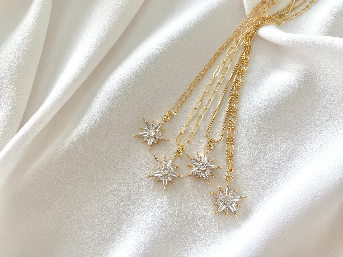 Crystal Necklace Gold Filled Baguette Pendant Necklace Starburst CZ Charm Necklace Minimalist Crystal Jewelry Christmas Gift Dainty Jewelry