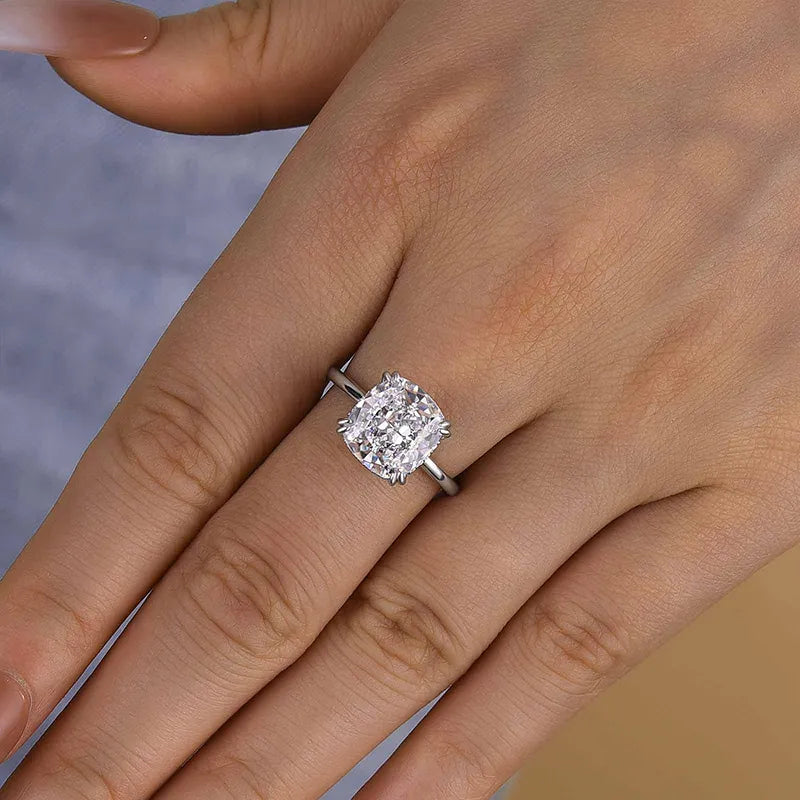 Gorgeous Cushion Cut 4.0ct Hidden Halo Engagement Ring In Sterling Silver