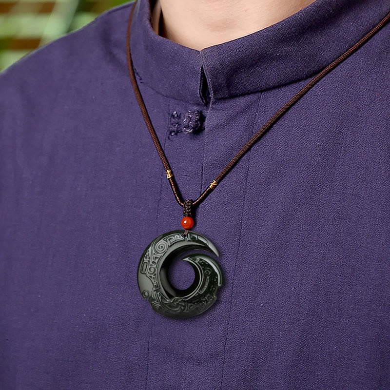 Fortune Jewel One's Luck Improves Design Patern Natural Hetian Cyan Jade Success Necklace Pendant