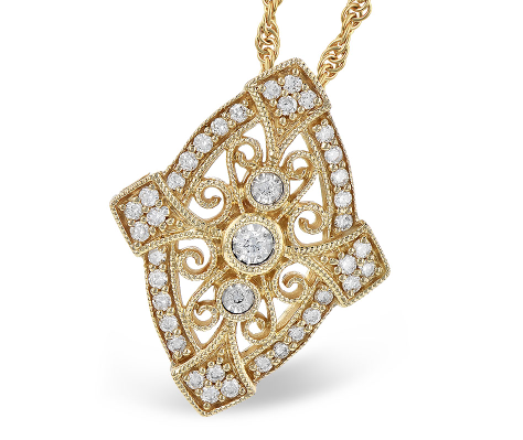 14KY Vintage-inspired Marquise-shaped Filigree Diamond Necklace