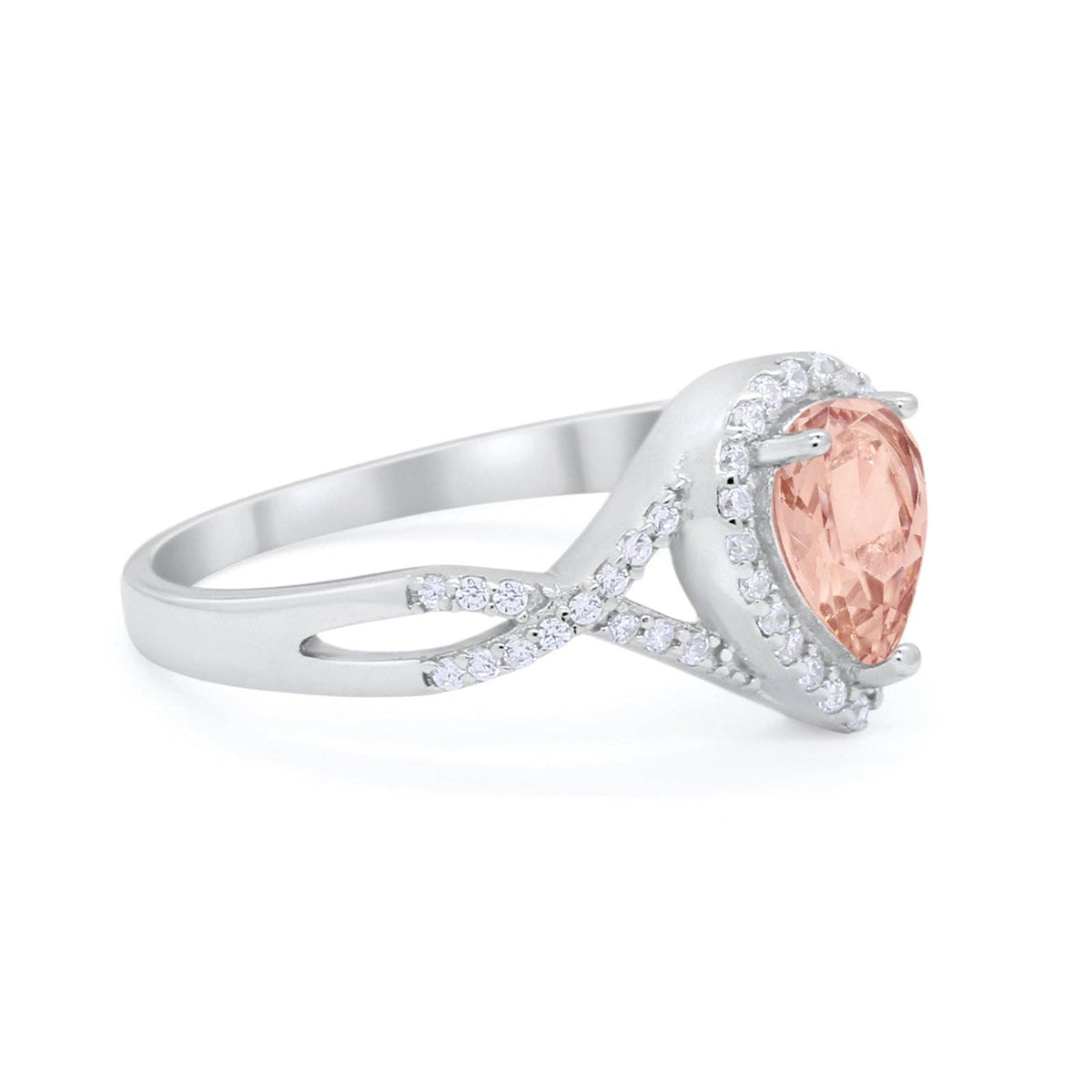 Teardrop Wedding Promise Ring Infinity Round Simulated Morganite CZ: Simulated Morganite CZ size p
