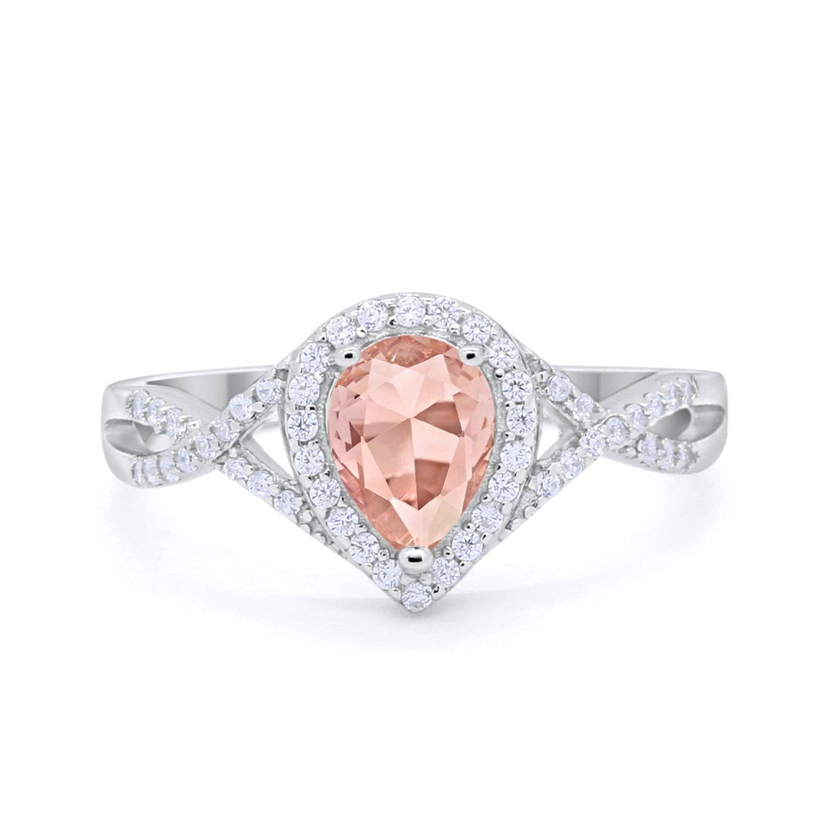 Teardrop Wedding Promise Ring Infinity Round Simulated Morganite CZ: Simulated Morganite CZ size p