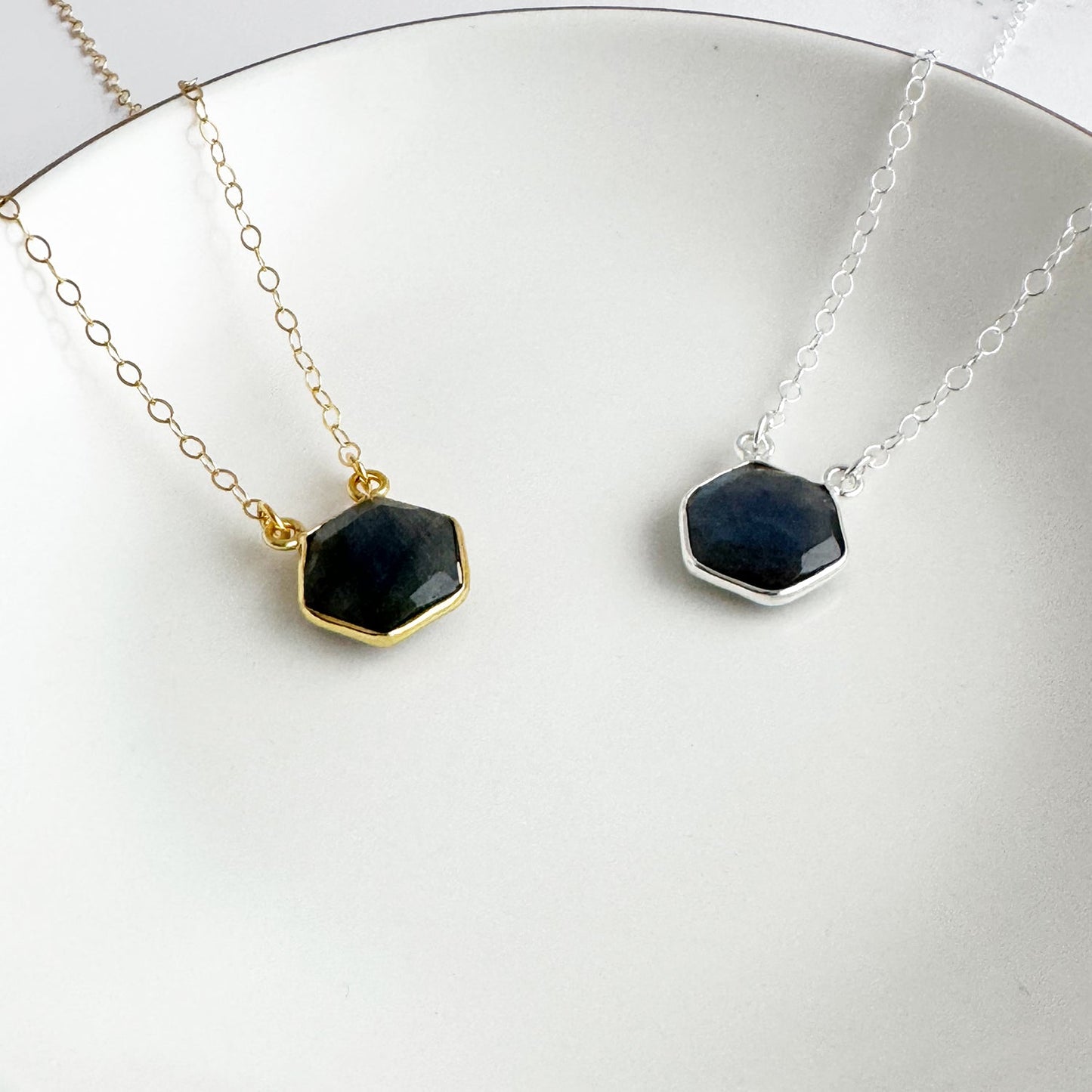 Small Labradorite Hexagon Bezel Necklace