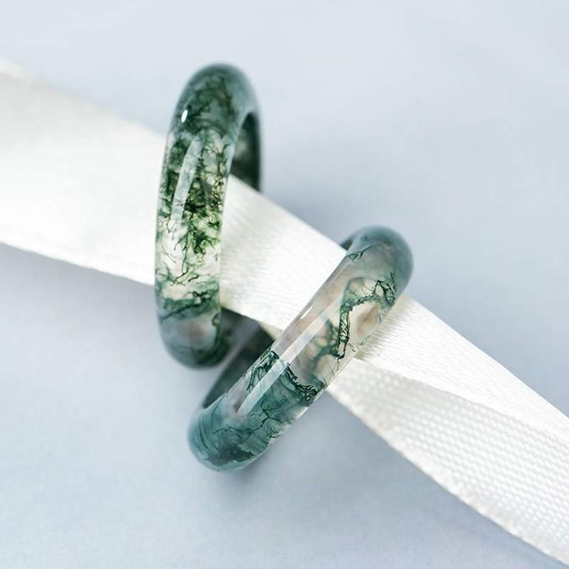 Fortune Jewel Moss Agate Healing Balance Ring