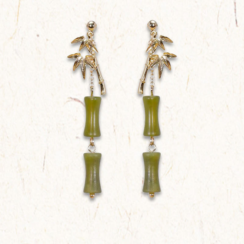 Fortune Jewel 925 Sterling Silver Posts Copper Plated Gold Natural Peridot Bamboo Leaf Drop Earrings