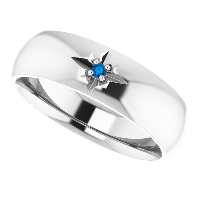 Domed 6mm Wide Wedding Band with Star Set Blue Sapphire