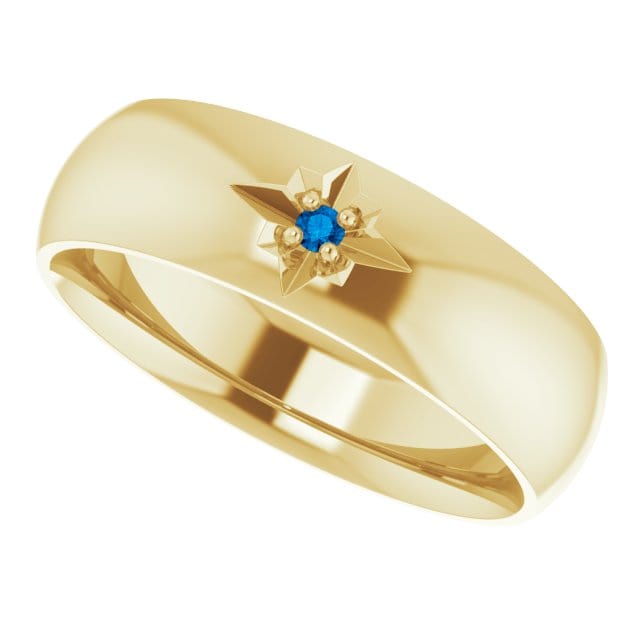Domed 6mm Wide Wedding Band with Star Set Blue Sapphire