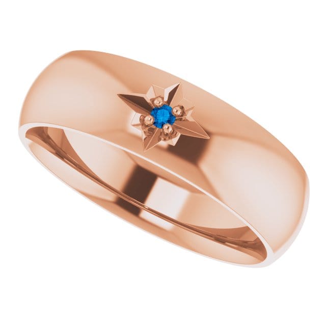 Domed 6mm Wide Wedding Band with Star Set Blue Sapphire