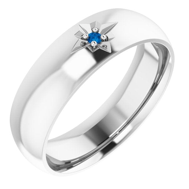 Domed 6mm Wide Wedding Band with Star Set Blue Sapphire