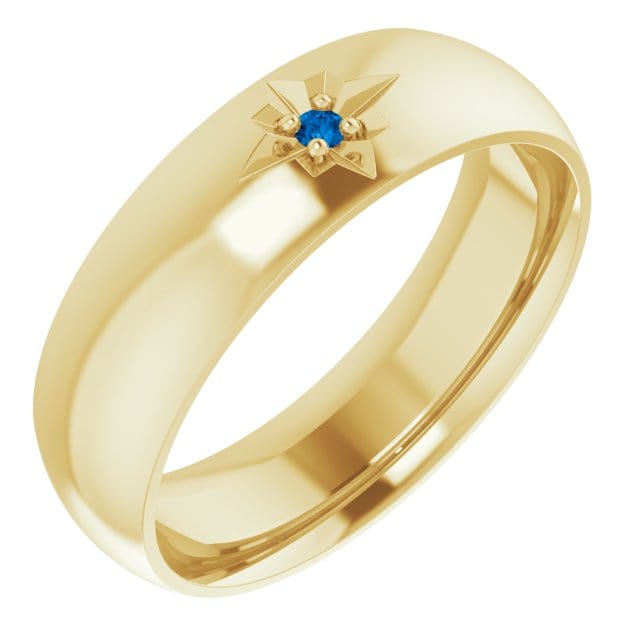 Domed 6mm Wide Wedding Band with Star Set Blue Sapphire