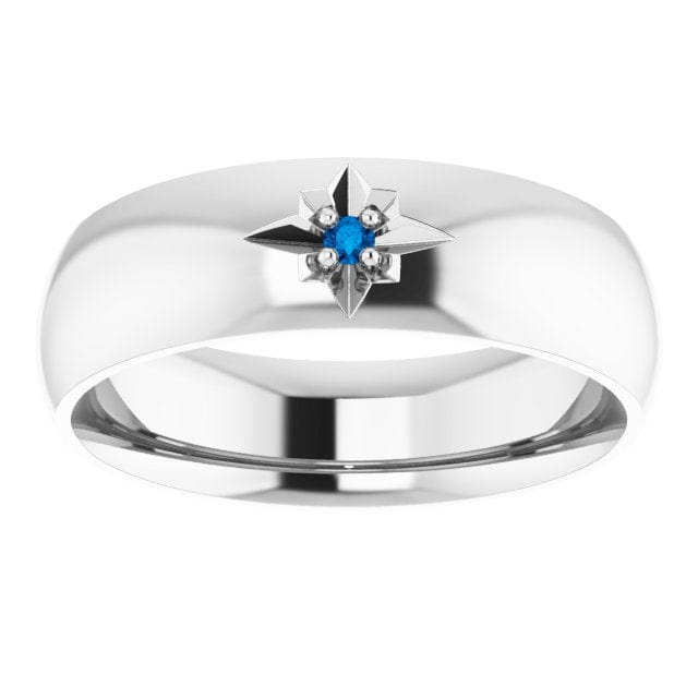 Domed 6mm Wide Wedding Band with Star Set Blue Sapphire