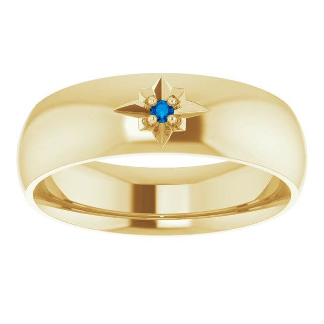 Domed 6mm Wide Wedding Band with Star Set Blue Sapphire