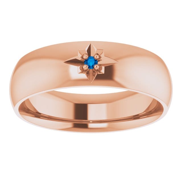 Domed 6mm Wide Wedding Band with Star Set Blue Sapphire